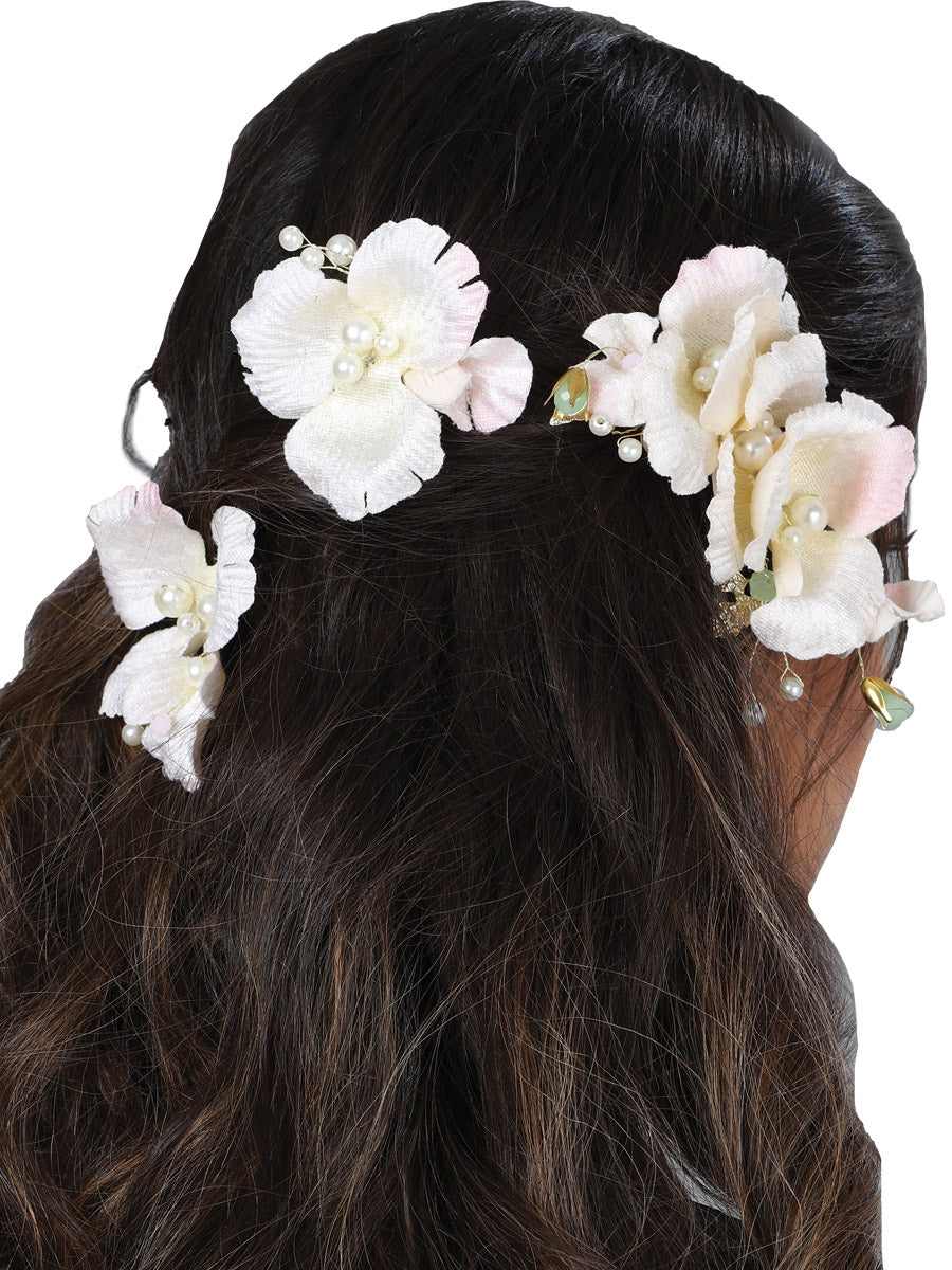 Juego De Velas Peinetas Mis Xv Primaveras Dco8886-3Pzs-Flor Tela Marfil 601013