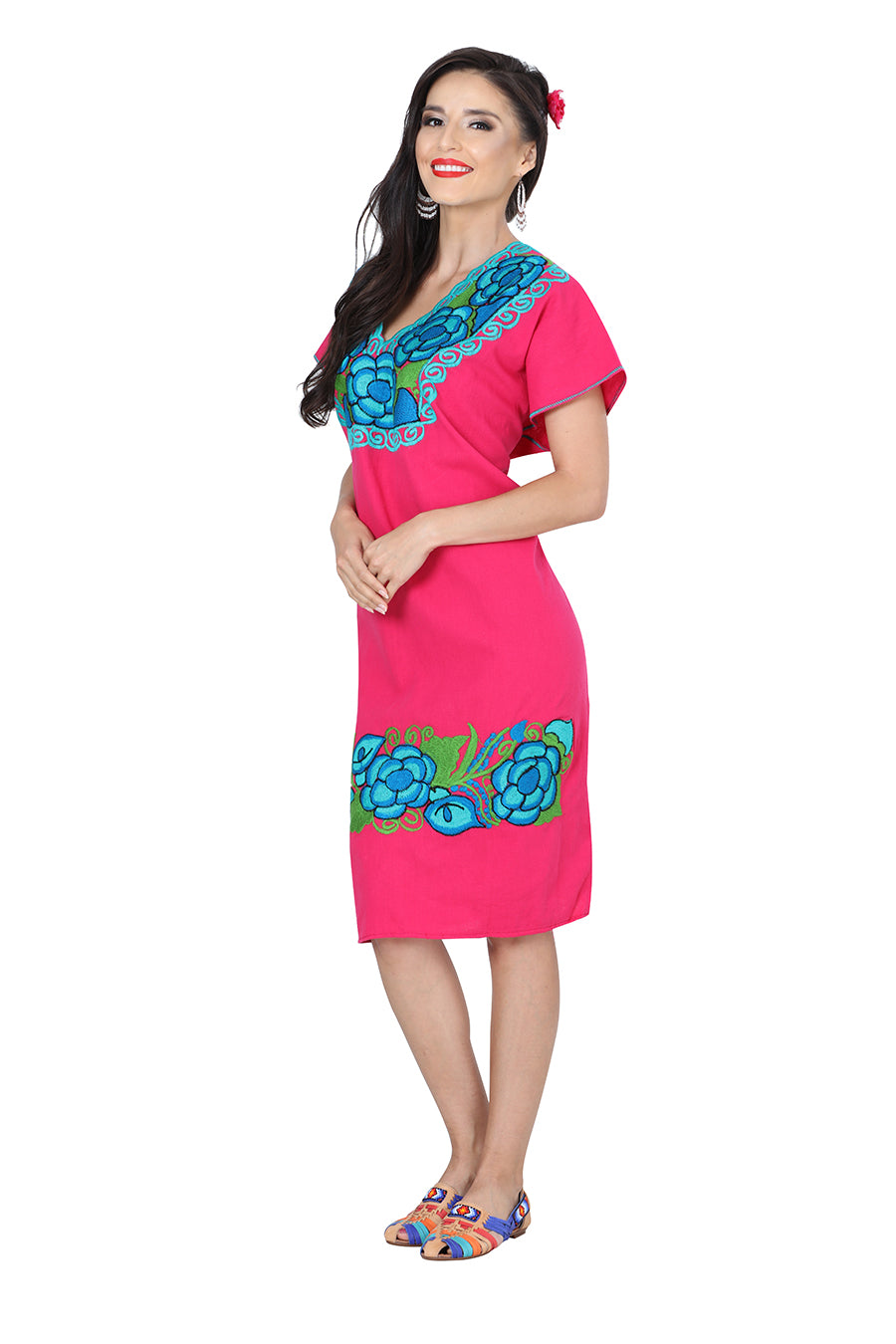 Vestido Zinacantan Mexico Artesanal Campesina 100% Algodon Rosa 601292