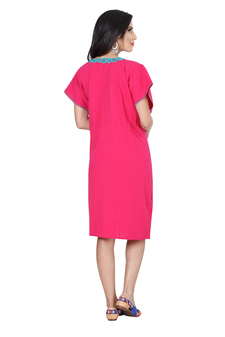 Vestido Zinacantan Mexico Artesanal Campesina 100% Algodon Rosa 601292