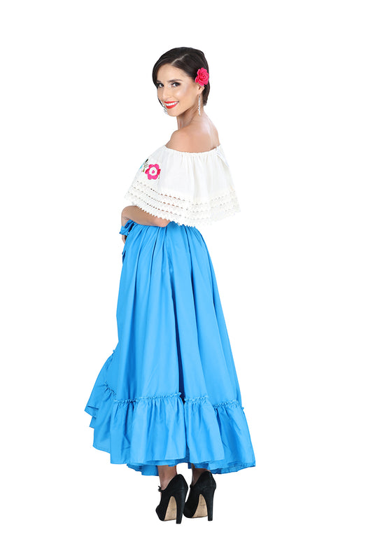 Falda Doble Vuelo Mis Xv Primaveras Fda-Dbl-Vlo 100% Algodon Azul 601315