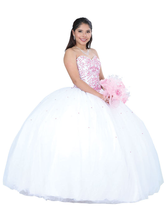 Vestido De Quinceañera Mis Xv Primaveras 1176 Tela Blanco/Fiusha 601342