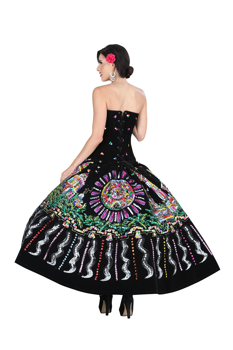 Vestido Guadalajara De Noche Mis Xv Primaveras Vest-Guadnch-N 100% Poliester Satin Negro 601377