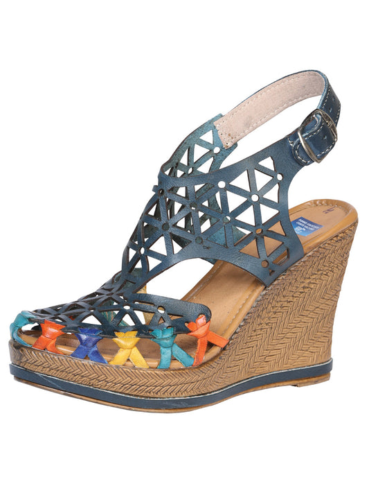 Huarache Plataforma Mexico Artesanal Topacio Piel Azul 601938