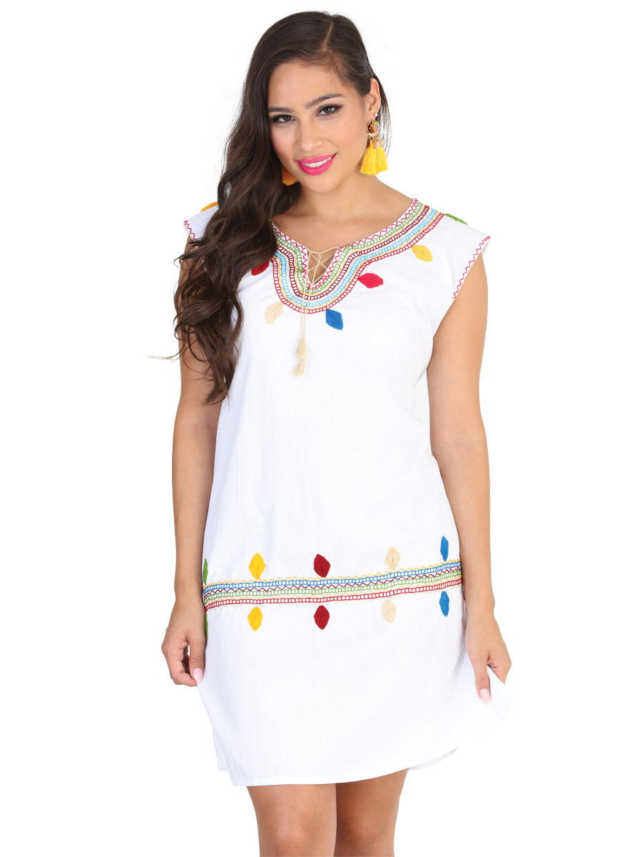Vestido Juvenil Mexico Artesanal Cadenilla 50% Algodón 50% Poliester Blanco 601982
