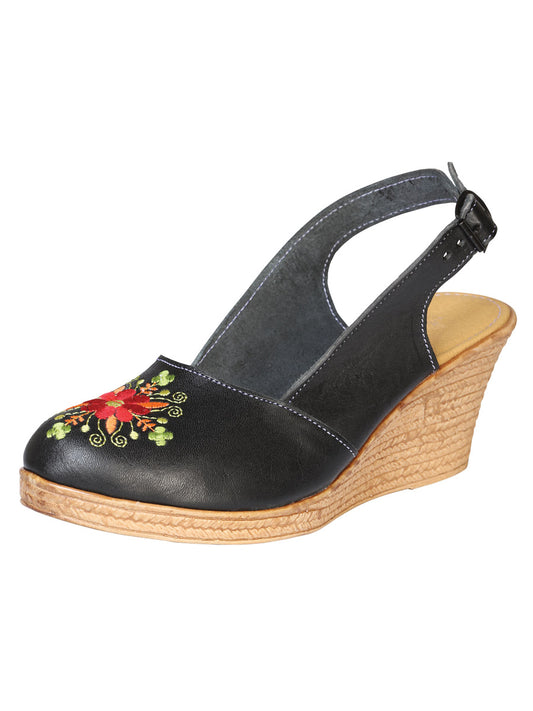 Huarache Plataforma Mexico Artesanal Bordado Piel Negro 602358