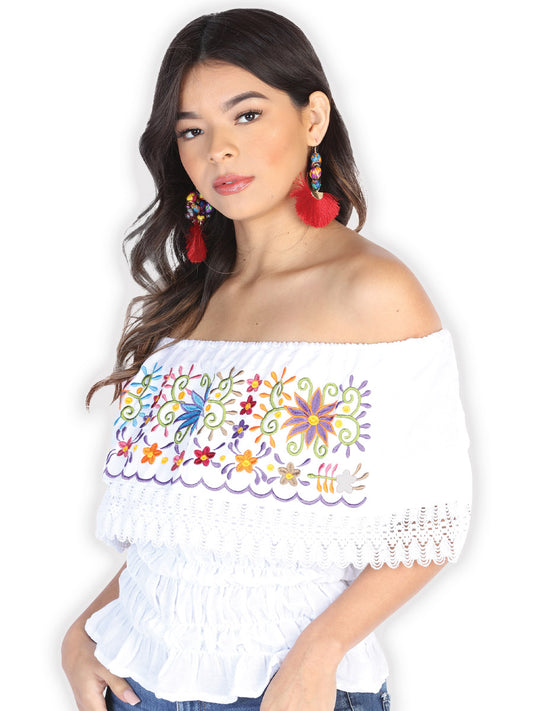 Artesanal Bordado Blusa 100% Algodón Blanco 602459