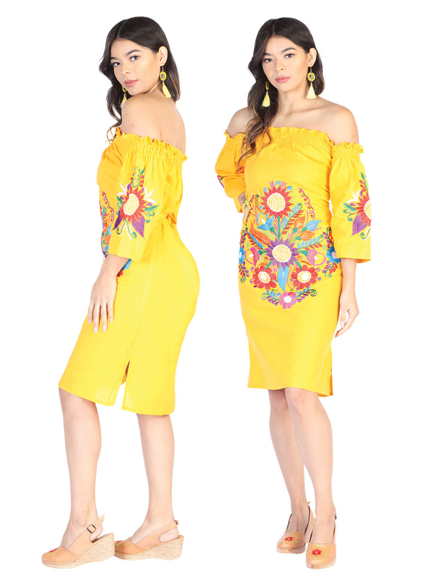 Vestido Mexico Artesanal Girasol 100% Algodon Amarillo 602482