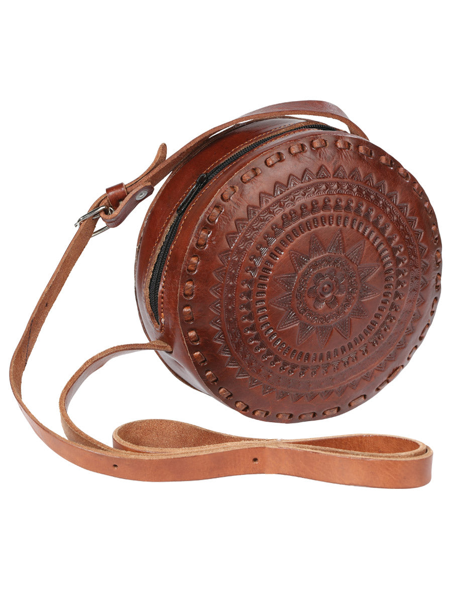 Bolsa México Artesanal Redonda Piel Café 602914