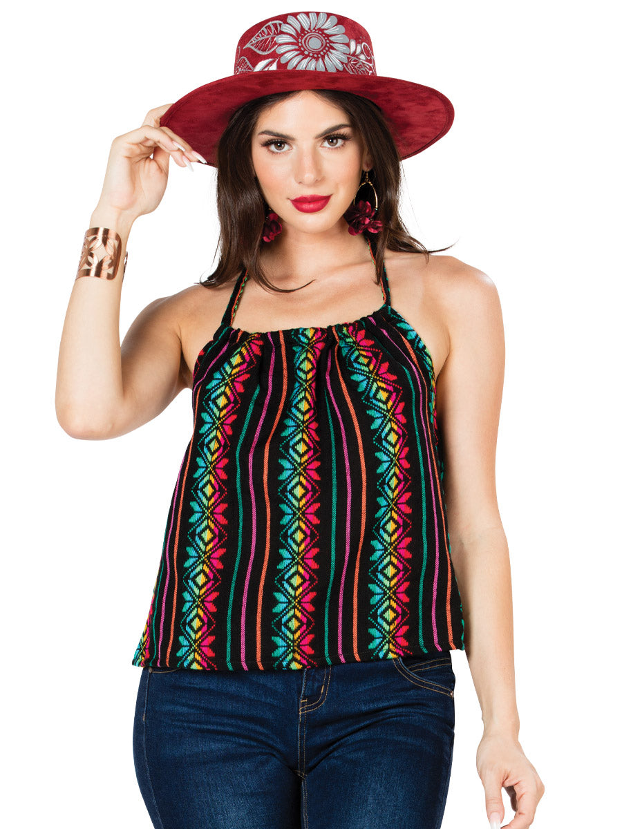 Blusa Mexico Artesanal Tirantes Cambaya-100% Algodon Negro 603004