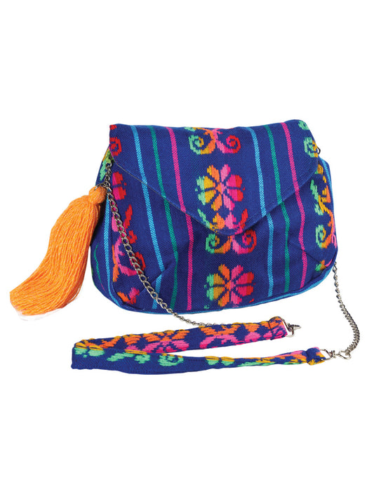 Bolso Bandolera Mexico Artesanal Sk-B004 100% Poliester Azul Real 603012