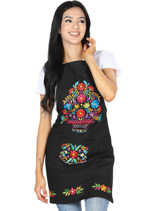 Mexicano Artesanal Bordado Apron 100% Algodón Negro 603156
