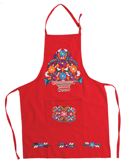 Mexicano Artesanal Bordado Apron 50% Algodón, %50 Poliéster Rojo 603195