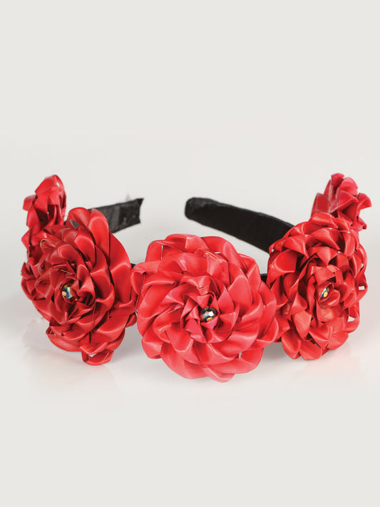 Diadema Mexico Artesanal Flor Grande 100% Palma Rojo 603205