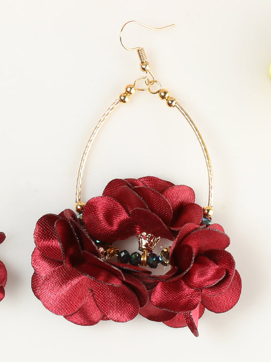 Aretes México Artesanal Flor Chapa De Oro Chapa De Oro Vino 603246