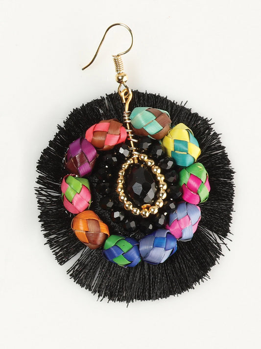 Artesanal Handcrafted Aretes Palma - Silk Thread Negro 603248