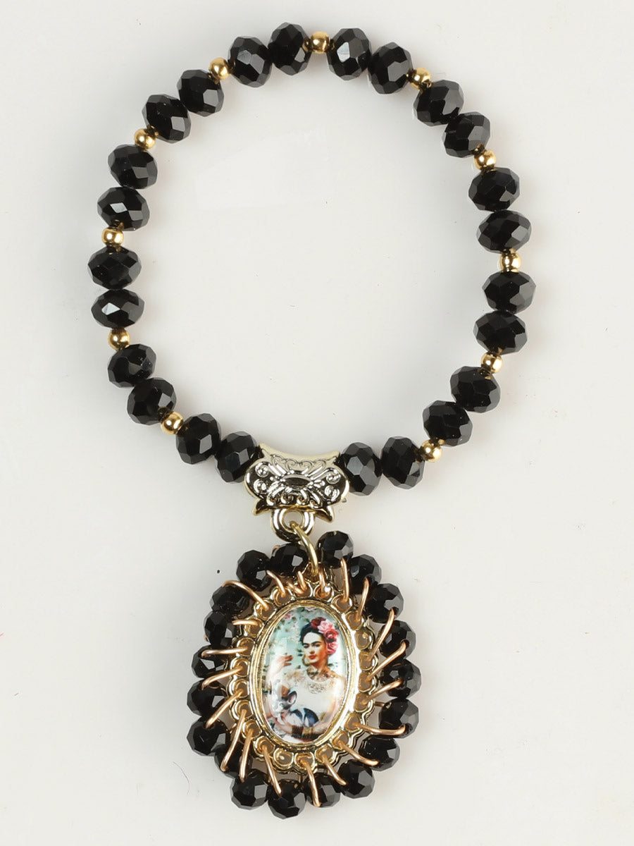 Pulcera Mexico Artesanal Frida Cristal/Chapa Oro Negro 603253