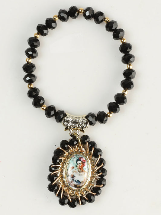 Pulcera Mexico Artesanal Frida Cristal/Chapa Oro Negro 603253