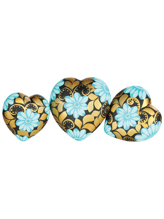 Articulo Hogar Mexico Artesanal Corazones Dorados Ceramica Azul 603407