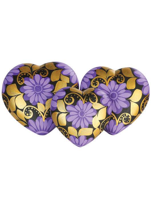 Articulo Hogar Mexico Artesanal Corazones Dorados Ceramica Morado 603408