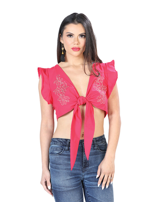 Artesanal Bordado Blusa 65% Poliéster 35% Algodón Fucsia 603861