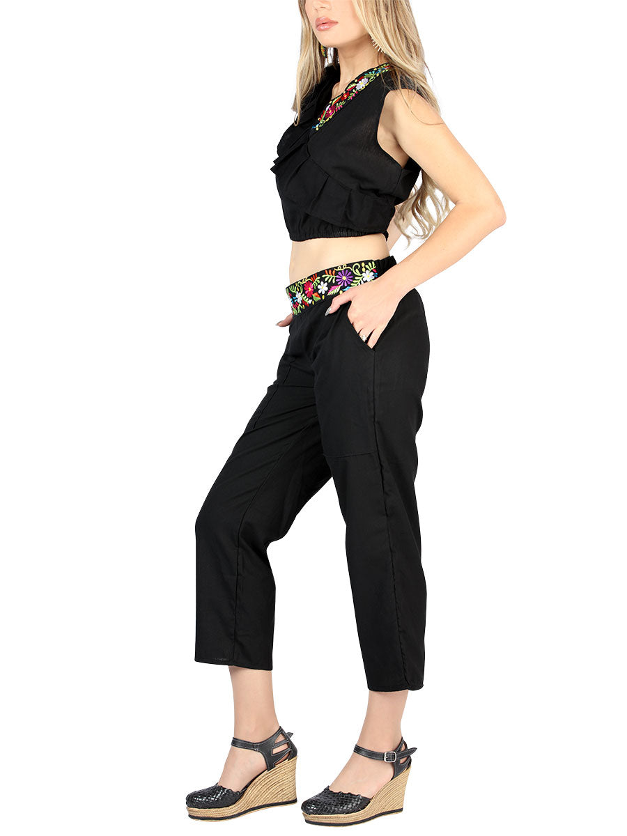 Conjunto Artesanal Tienda Charro Olan Diagonal 100% Algodon Negro 604048