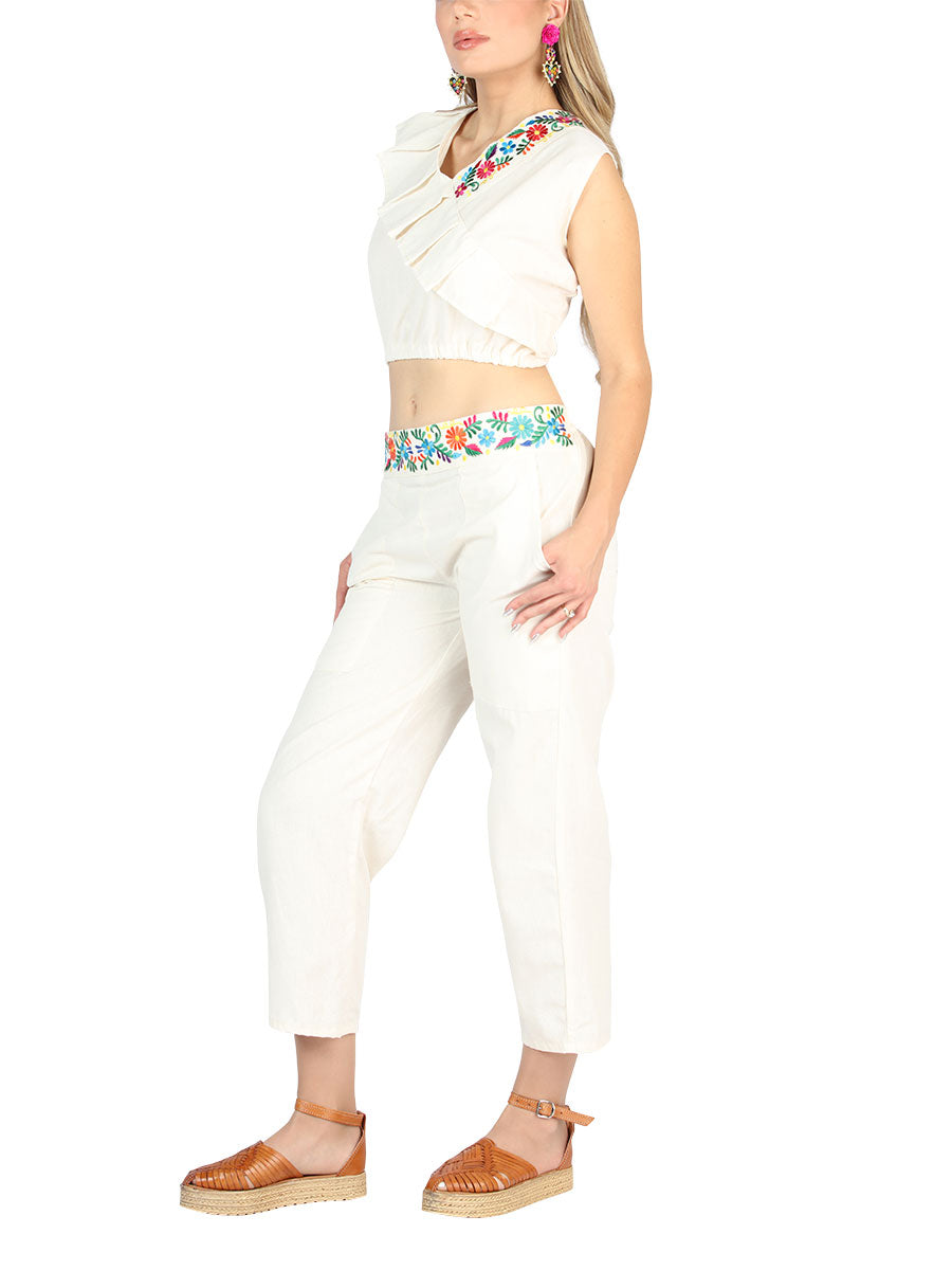 Conjunto Artesanal Tienda Charro Olan Diagonal 100% Algodon Beige 604049