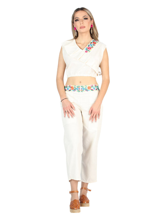 Conjunto Artesanal Tienda Charro Olan Diagonal 100% Algodon Beige 604049