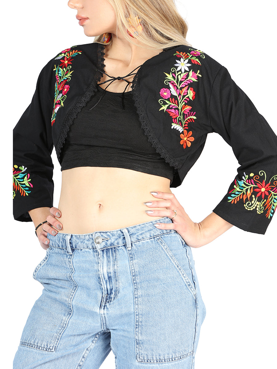 Torerita Tienda Charro Artesanal Torerita Flores 100% Algodon Negro 604052