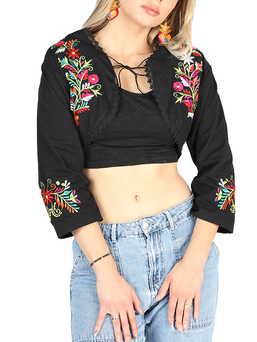 Torerita Tienda Charro Artesanal Torerita Flores 100% Algodon Negro 604052