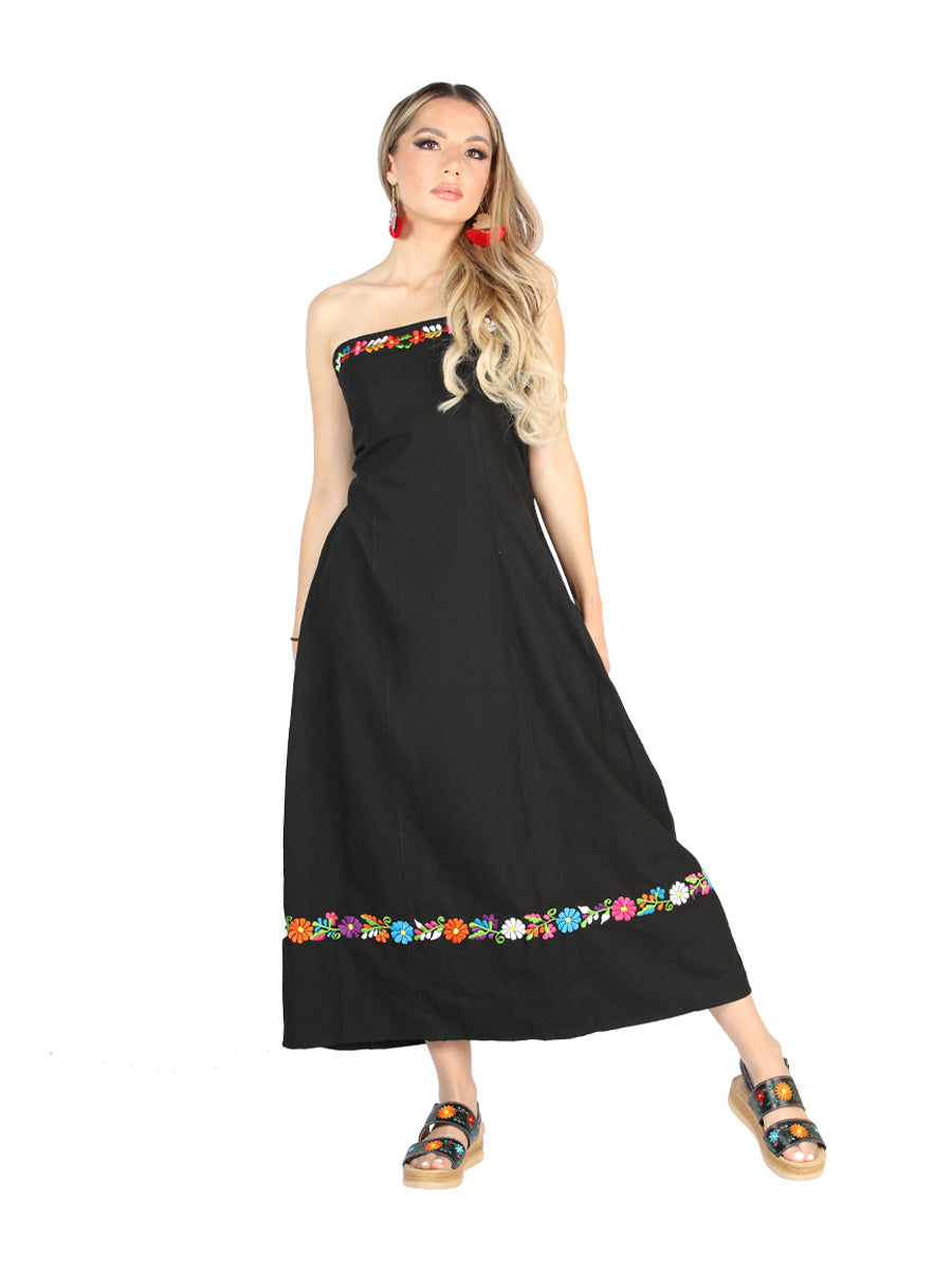 Vestido Artesanal Charro Tienda Correa 100% Algodon Negro 604053