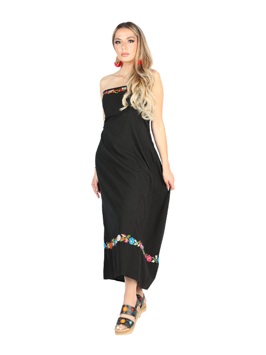 Vestido Artesanal Charro Tienda Correa 100% Algodon Negro 604053