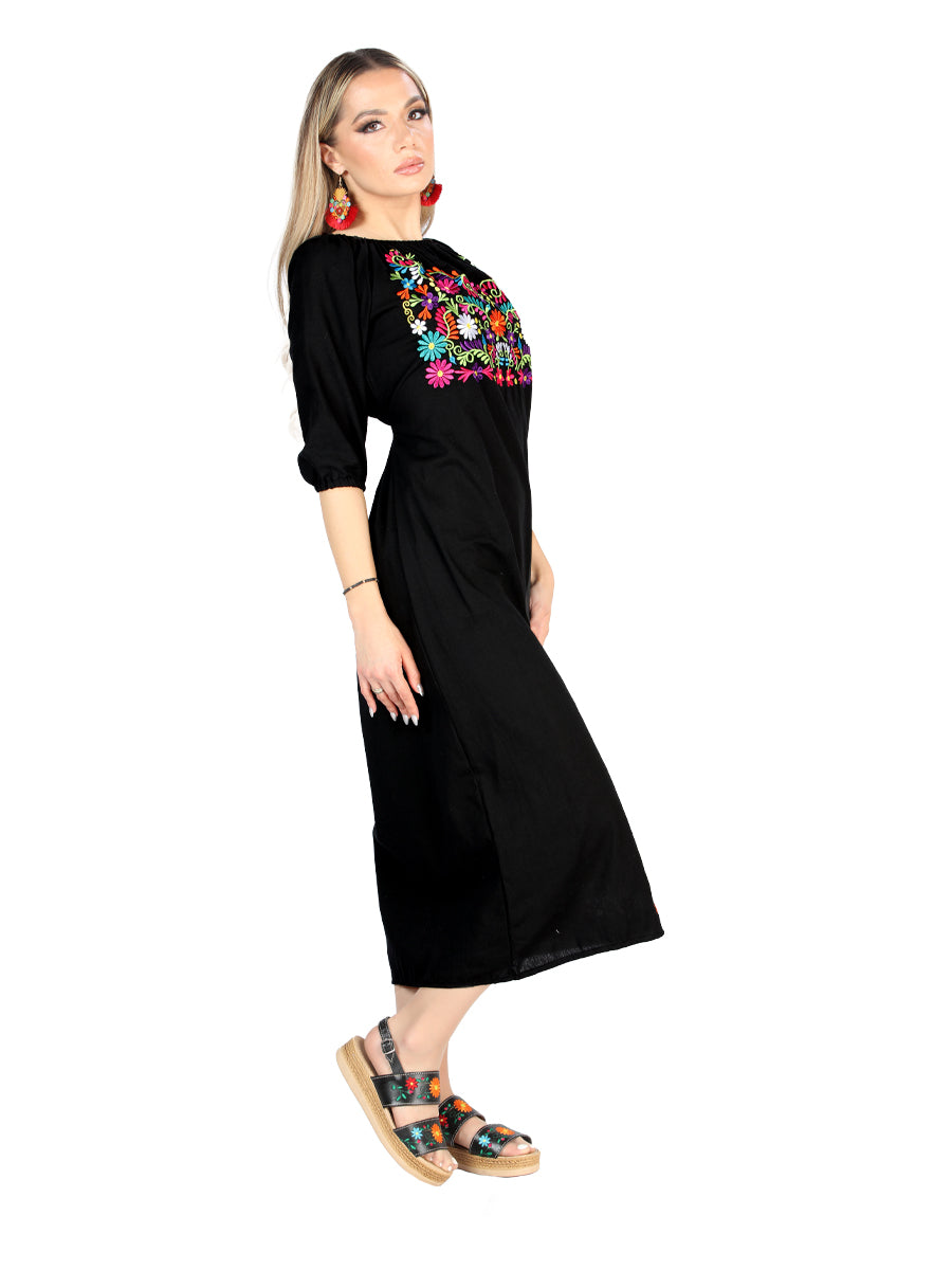 Vestido Artesanal Charro Tienda Ombro Avertura 100% Algodon Negro 604054