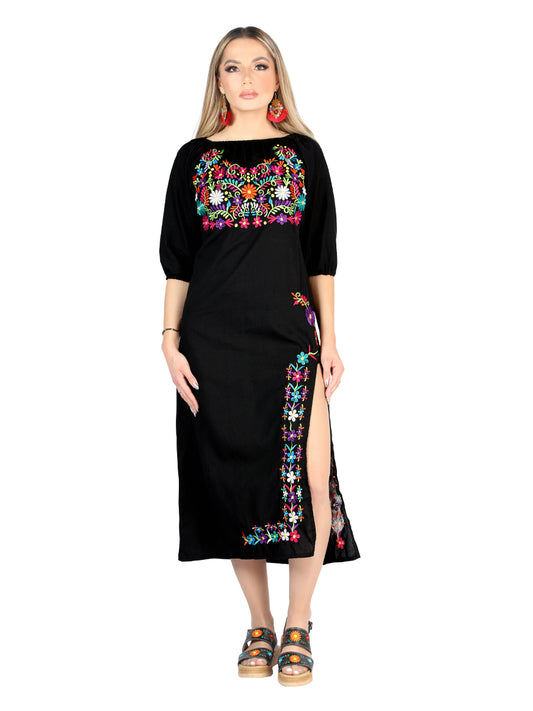 Vestido Artesanal Charro Tienda Ombro Avertura 100% Algodon Negro 604054