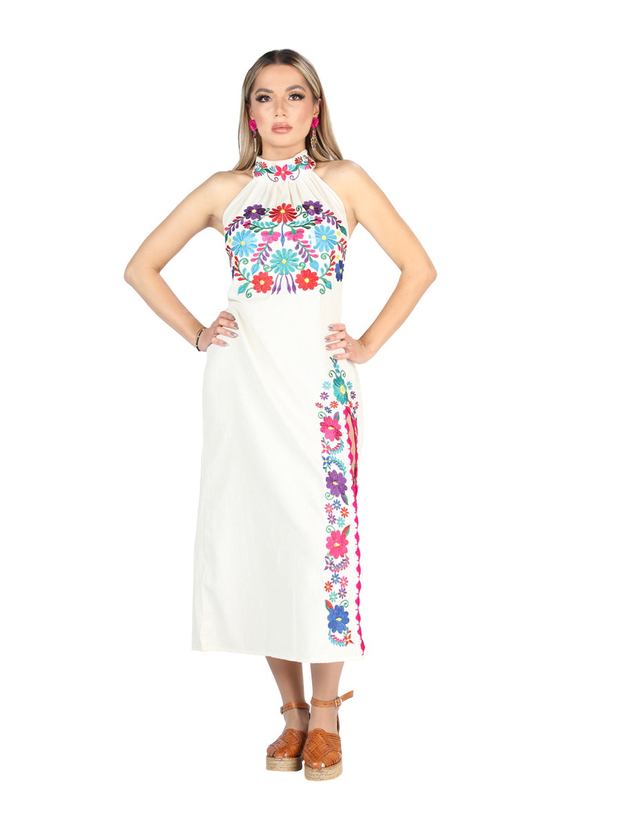 Vestido Halter Charro Store Orilla De Concha 100% Algodon Beige 604055