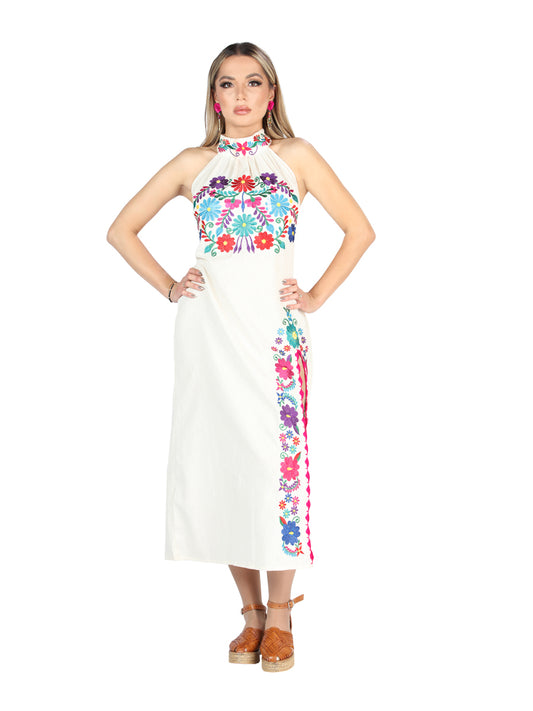 Vestido Halter Charro Store Orilla De Concha 100% Algodon Beige 604055