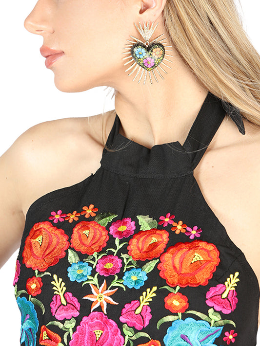 Vestido Halter Charro Store Avertura 100% Algodon Negro 604056