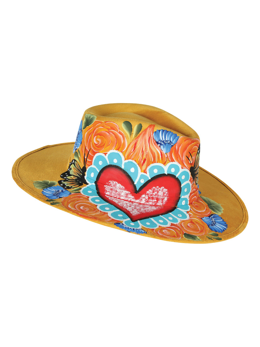 Sombrero Fedora Charro Store Corazon Rosas Naranja Gamuza Mostaza 604069