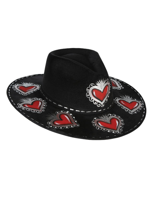 Sombrero Fedora Charro Tienda Corazon Plateado Gamuza Negro 604070