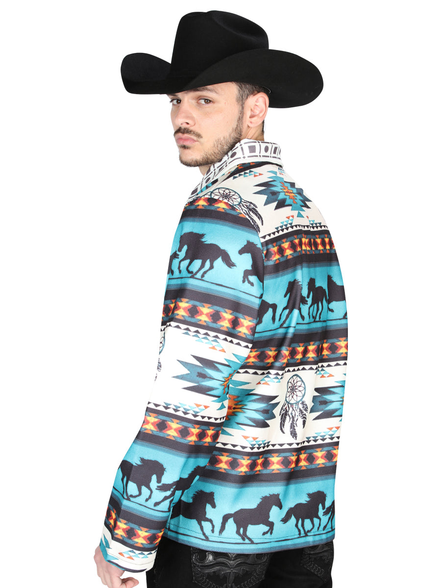 Chaqueta El General Western Wear Syg-2616 Tela Verde Azul 702042