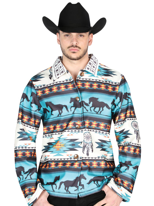 Chaqueta El General Western Wear Syg-2616 Tela Verde Azul 702042