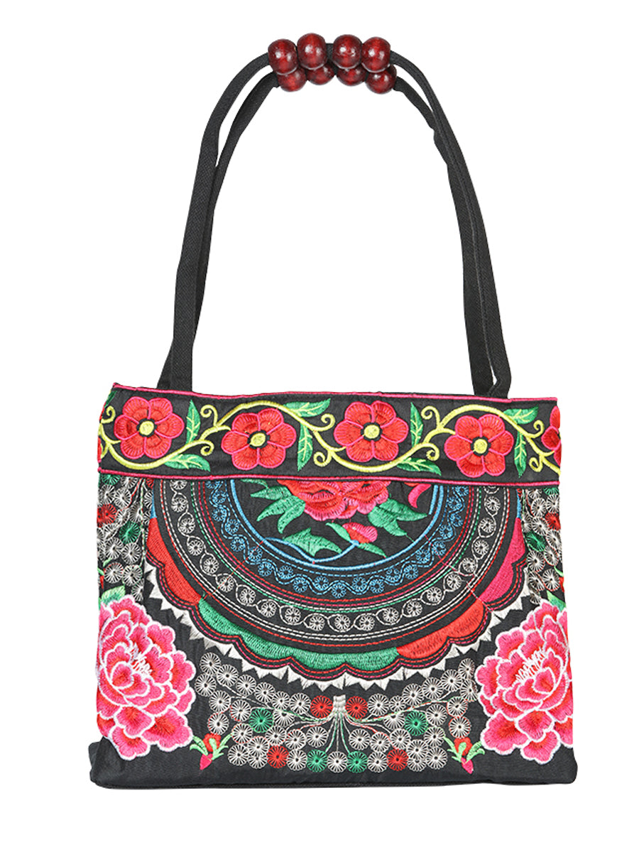 Bolsa Bordada El General Ac-139 Tela Negro/Rosa 702176