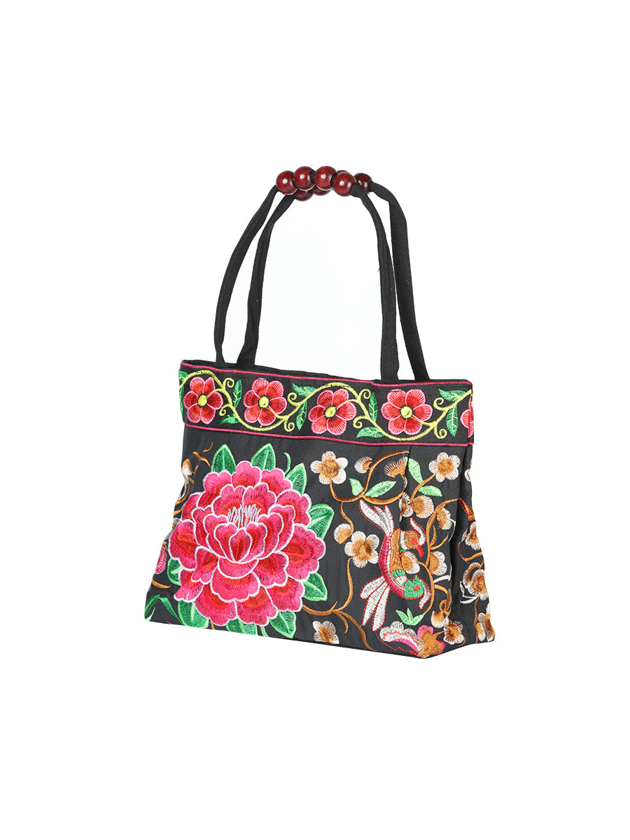 Bolsa Bordada El General Ac-143 Tela Negro/Rosa 702177