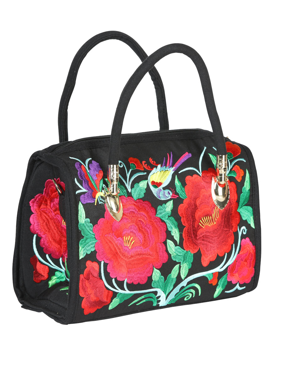 Bolsa Bordada El General Ac-154 Tela Negro/Rosa 702179