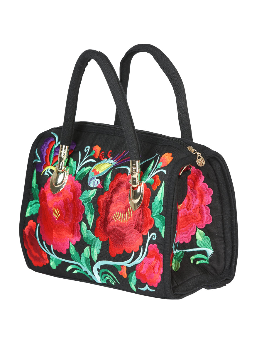 Bolsa Bordada El General Ac-154 Tela Negro/Rosa 702179