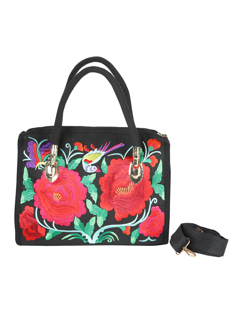 Bolsa Bordada El General Ac-154 Tela Negro/Rosa 702179