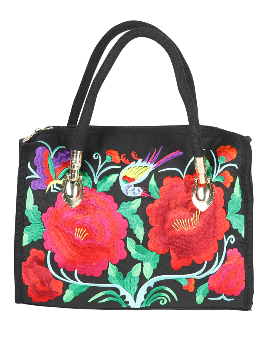 Bolsa Bordada El General Ac-154 Tela Negro/Rosa 702179