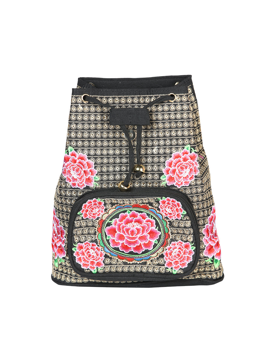 Bolsa Bordada Mochila El General Ac-177 Tela Negro/Rosa 702184