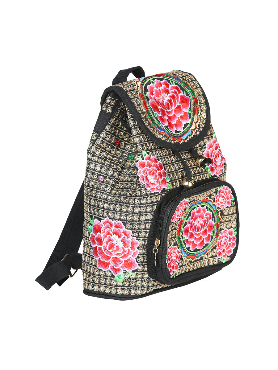 Bolsa Bordada Mochila El General Ac-177 Tela Negro/Rosa 702184