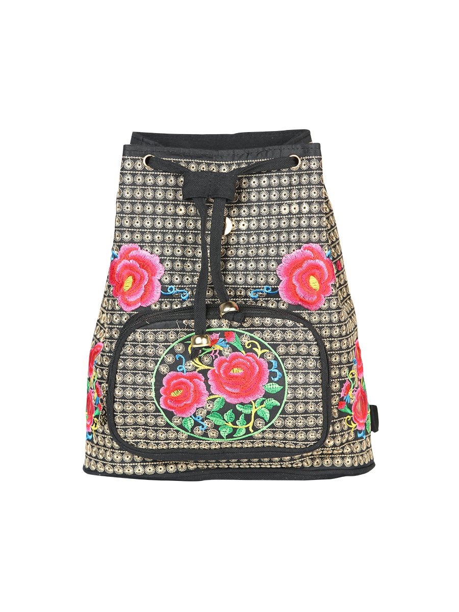 Bolsa Bordada Mochila El General Ac-185 Tela Negro/Rosa 702185
