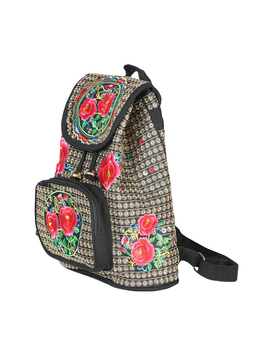 Bolsa Bordada Mochila El General Ac-185 Tela Negro/Rosa 702185